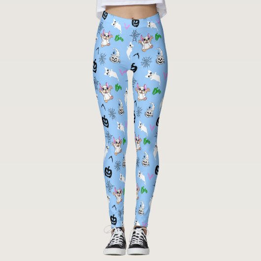 Schattige spook Franse Bulldog vleermuis pompoen H Leggings (Voorkant)