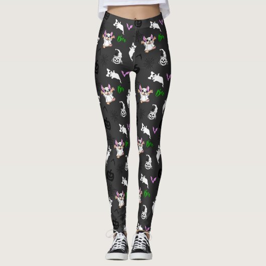 Schattige spook Franse Bulldog vleermuis pompoen H Leggings (Voorkant)