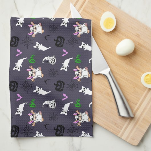 Schattige spook Franse Bulldog vleermuis pompoen H Theedoek (Quarter Fold)