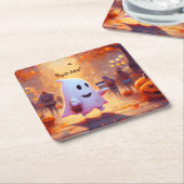 Schattige spook, haast je naar het feest kartonnen onderzetters (Schuin)