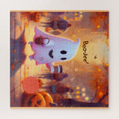 Schattige spook, haast je naar het feest legpuzzel (Horizontaal)