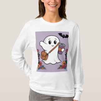 Schattige spook met koffie en stijlvolle tas t-shirt