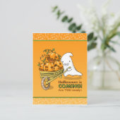 Schattige spook met kruiwagen briefkaart (Staand voorkant)