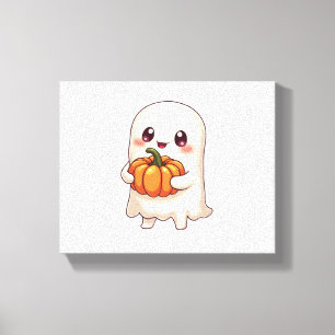 Schattige spook met pompoen - grappige Halloween Canvas Afdruk