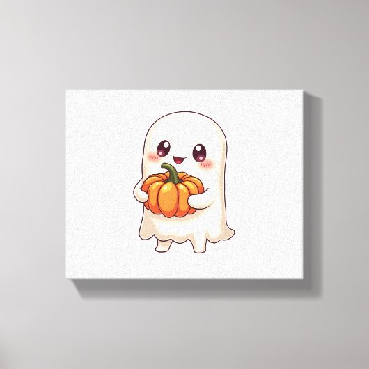 Schattige spook met pompoen - grappige Halloween Canvas Afdruk (Voorkant)