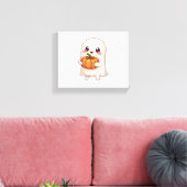 Schattige spook met pompoen - grappige Halloween Canvas Afdruk (Insitu (Woonkamer))