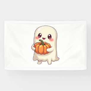 Schattige spook met pompoen - grappige Halloween Spandoek