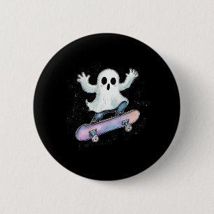 Schattige spook op skateboard grappig Halloween Sk Ronde Button 5,7 Cm