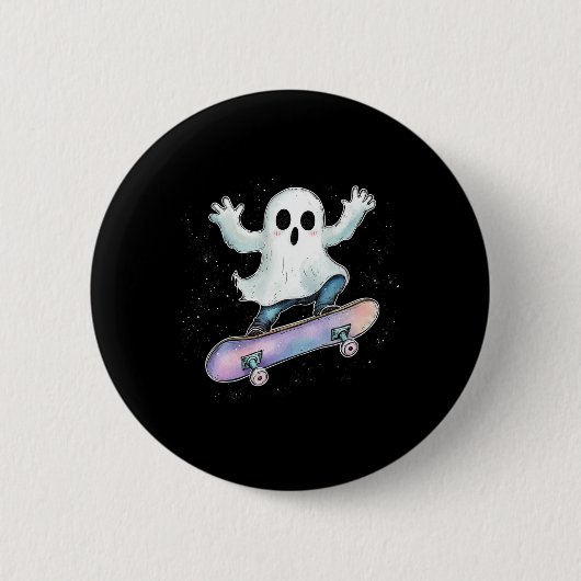 Schattige spook op skateboard grappig Halloween Sk Ronde Button 5,7 Cm (Voorkant)