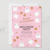 Schattige spook & pompoen roze Halloween Party Kaart (Voorkant)