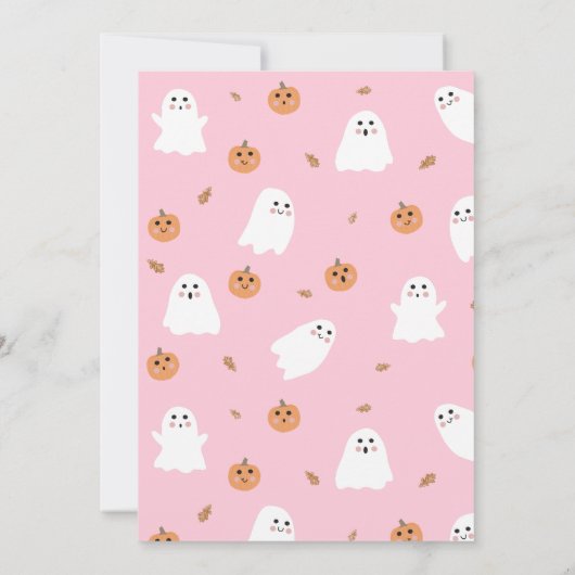 Schattige spook & pompoen roze Halloween Party Kaart (Achterkant)