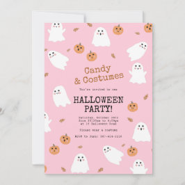Schattige spook & pompoen roze Halloween Party Kaart