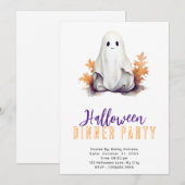 Schattige spook Sinaasappel verlaat Halloween Dinn Kaart (Voorkant / Achterkant)