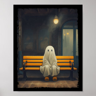Schattige spook wachten zittend op stoel hallow Poster