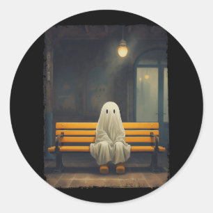  Schattige spook wachten zittend op stoel hallow Ronde Sticker