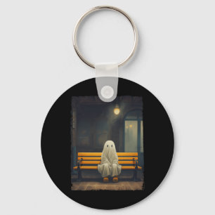  Schattige spook wachten zittend op stoel hallow Sleutelhanger