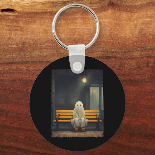  Schattige spook wachten zittend op stoel hallow Sleutelhanger (Voorkant)