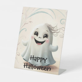 Schattige Spookachtige Vriend Halloween Design Reclamebord Met Voetstuk