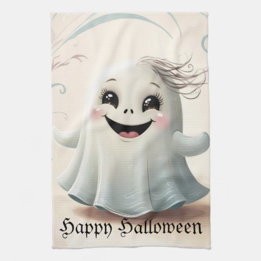 Schattige Spookachtige Vriend Halloween Design Theedoek (Verticaal)