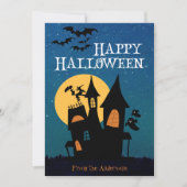 Schattige spookhuis Happy Halloween Custom Feestdagenkaart (Voorkant)