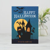 Schattige spookhuis Happy Halloween Custom Feestdagenkaart (Staand voorkant)