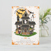 Schattige spookhuis met spoken Halloween feest Kaart (Staand voorkant)