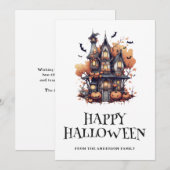 Schattige spookhuis vleermuizen pompoenen hallowee feestdagenkaart (Voorkant / Achterkant)