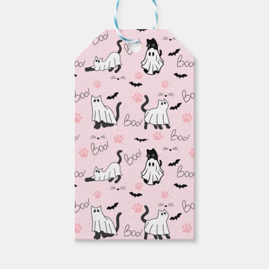 Schattige spookkatten Halloween Cadeaulabel (Voorkant)