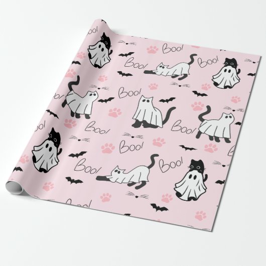 Schattige spookkatten Halloween Cadeaupapier (Uitgerold)