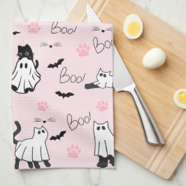 Schattige spookkatten Halloween Theedoek