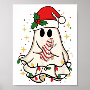 Schattige spooklichten boom cake vrolijk kerstfees poster