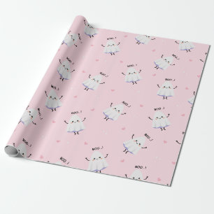 Schattige spookpatroon op roze achtergrond cadeaupapier