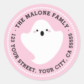 Schattige spookroze Halloween retouradres Ronde Sticker (Voorkant)