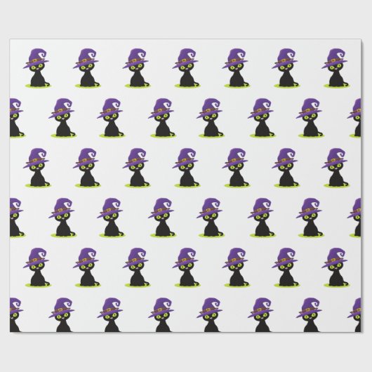 Schattige Spooky Black Cat Fun Halloween Pattern Cadeaupapier (Vlak)