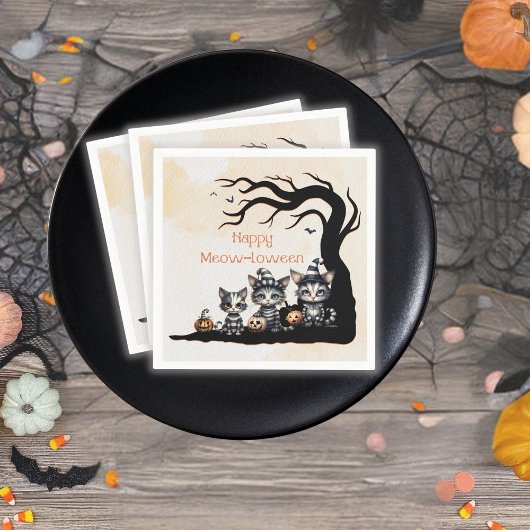 Schattige Spooky Gestreepte Halloween Ghost Kitten Servet