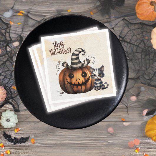 Schattige Spooky Gestreepte Halloween Kitten Pompo Servet