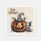 Schattige Spooky Gestreepte Halloween Kitten Pompo Servet (Voorkant)