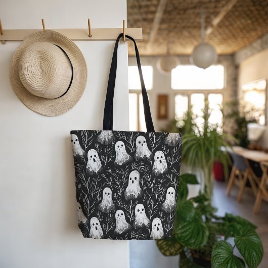 Schattige Spooky Ghost Halloween Pattern Tote Bag