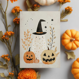 Schattige & Spooky Ghost met Jack-o'-Lanterns Hall Briefkaart