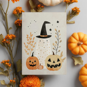 Schattige & Spooky Ghost met Jack-o'-Lanterns Hall Briefkaart