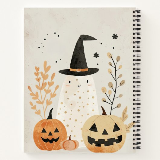 Schattige & Spooky Ghost met Jack-o'-Lanterns Hall Notitieboek (Achterkant)