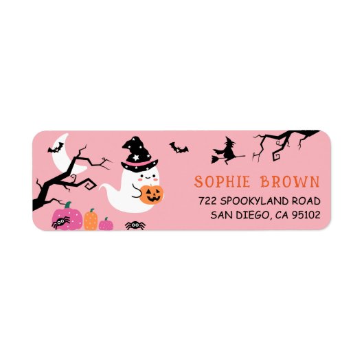 Schattige & Spooky Ghost Roze Halloween Retouradre Etiket (Voorkant)