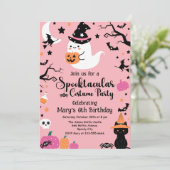 Schattige & Spooky Ghost Roze Halloween Verjaardag Kaart (Staand voorkant)