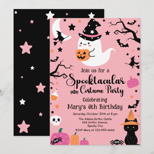 Schattige & Spooky Ghost Roze Halloween Verjaardag Kaart (Voorkant / Achterkant)