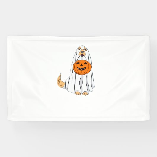 Schattige Spooky Golden Retriever Ghost Classic T- Spandoek (Horizontaal)