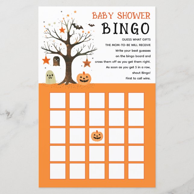 Schattige & Spooky Halloween Baby shower Bingo Spe (Voorkant)