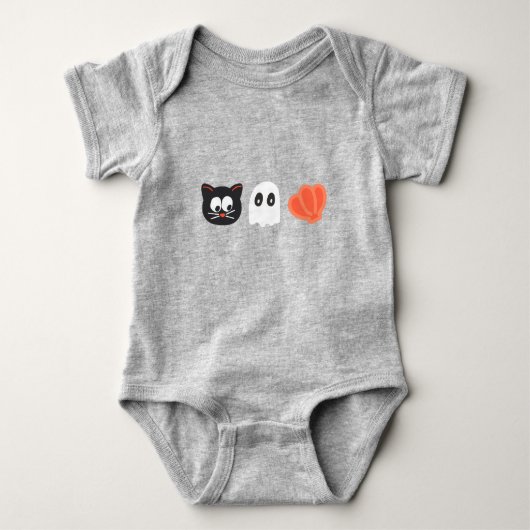 Schattige Spooky Halloween Cat Ghost Seashell Trio Romper (Voorkant)