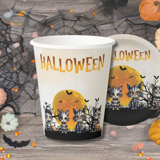 Schattige Spooky Halloween Ghost Black Cats Papieren Bekers