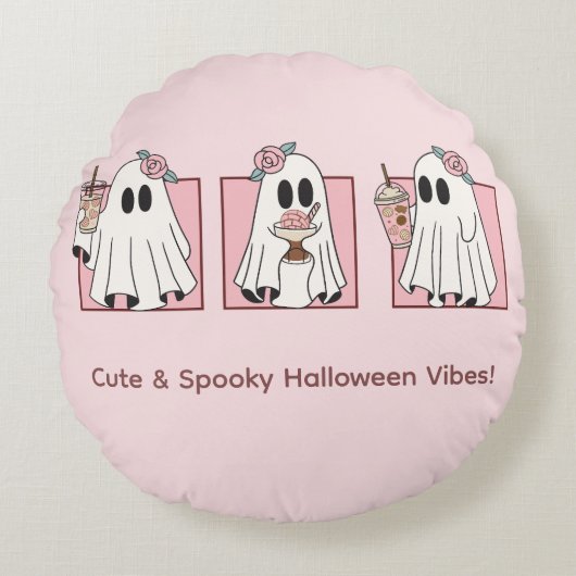 Schattige & Spooky Halloween Kawaii Party Rond Kussen (Voorkant)