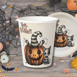Schattige Spooky Halloween Kitten Papieren Bekers